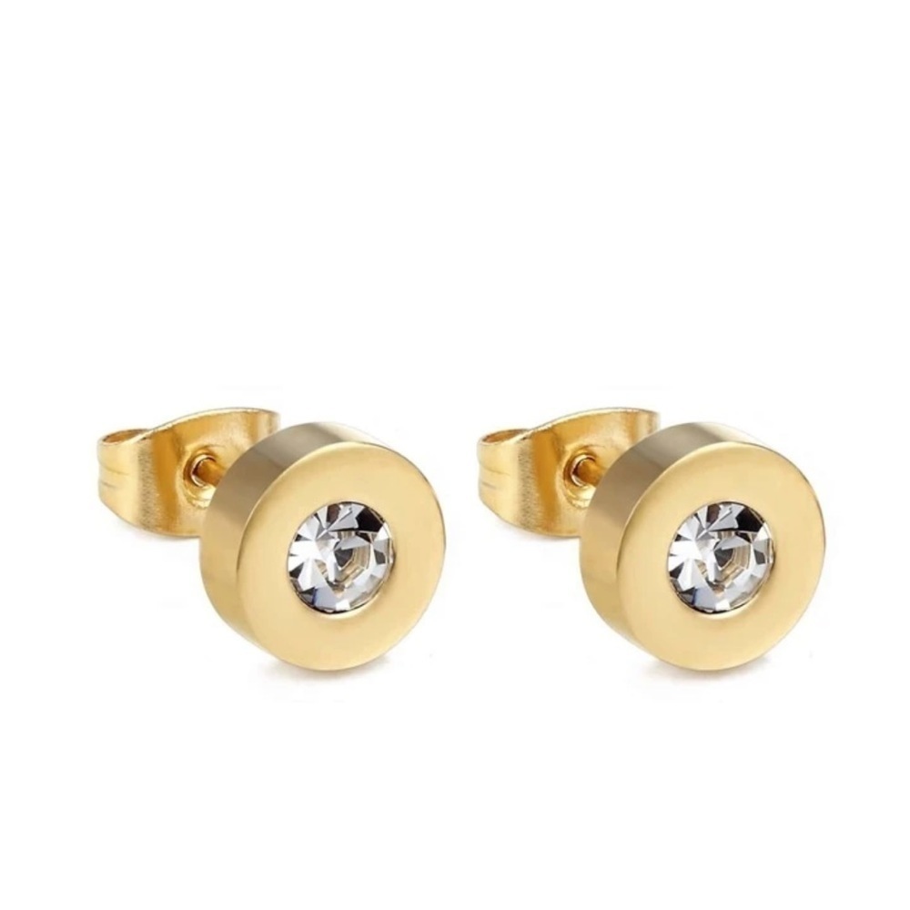 ZIRCON BULLSEYE GOLD COLORED STUD SENSITIVE EARRINGS